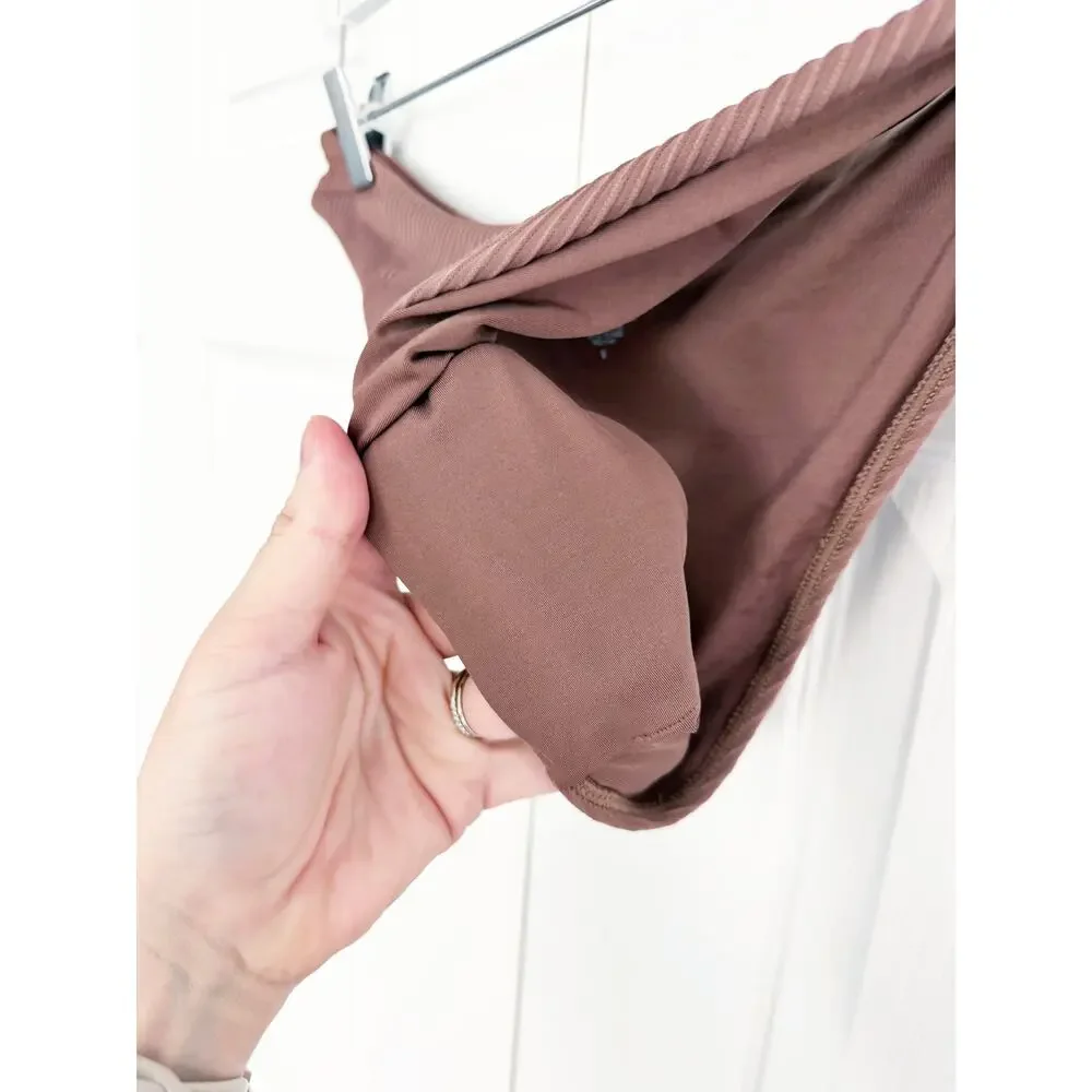 Monday Swimwear Byron Bikini Bottom Size V Brown Ribbed Cheeky Mid Rise Resort
